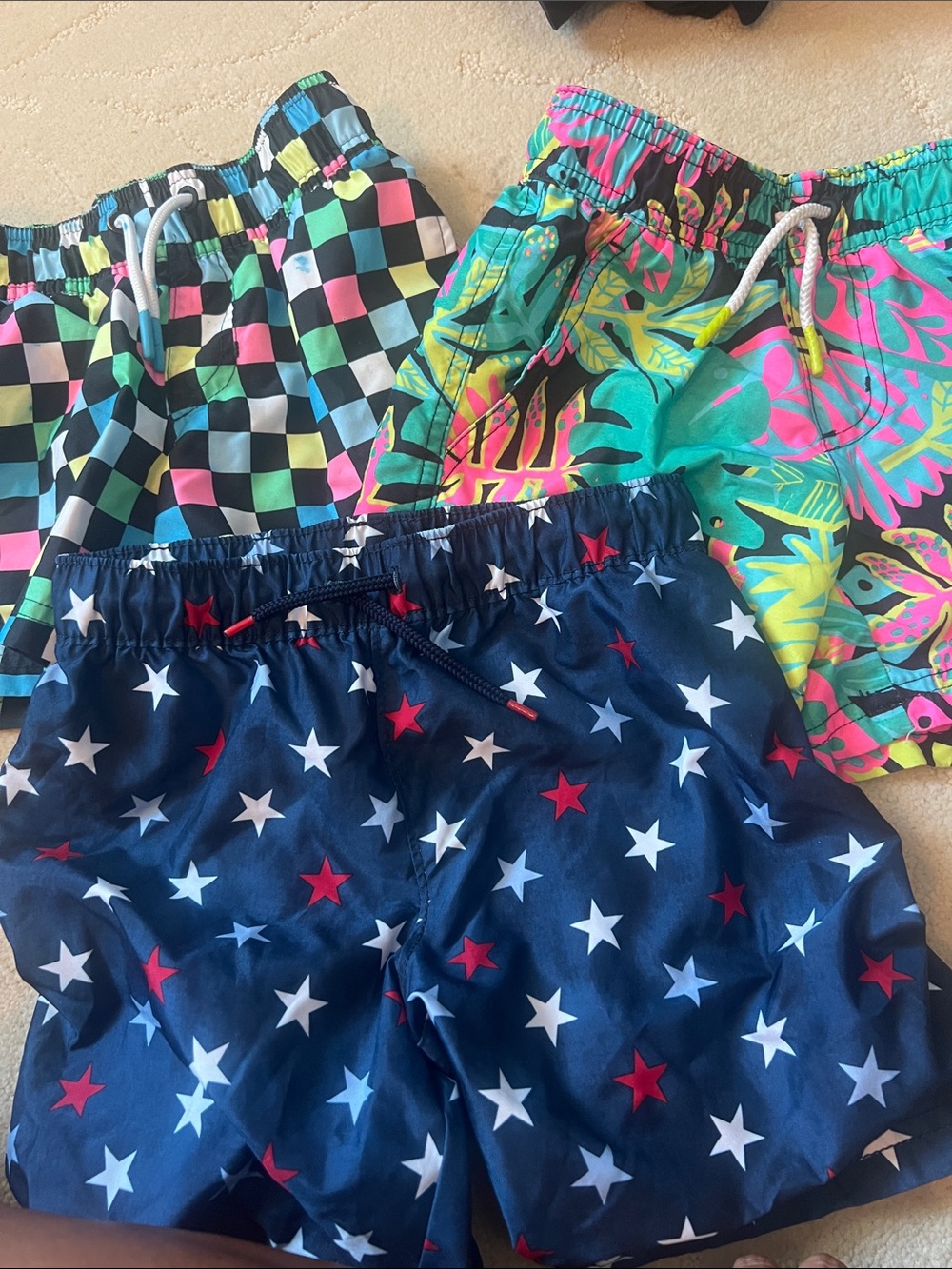 3-Pack Boys Swim Trunks - Stars, Neon Floral & Checkerboard